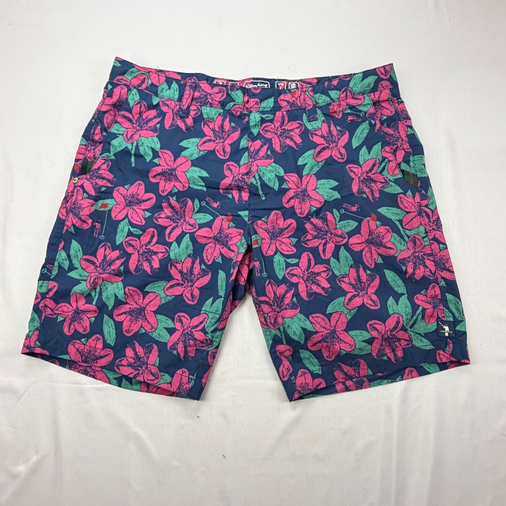 William Murray Golf Shorts Mens 36 Navy Pink Floral Azalea Built For Action Stre
